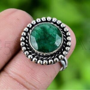 Emerald Signet Ring (925 Sterling Silver)